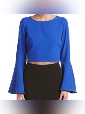 Kendall & Kylie Cobalt Blue Crop Top Blouse with Bell Sleeves